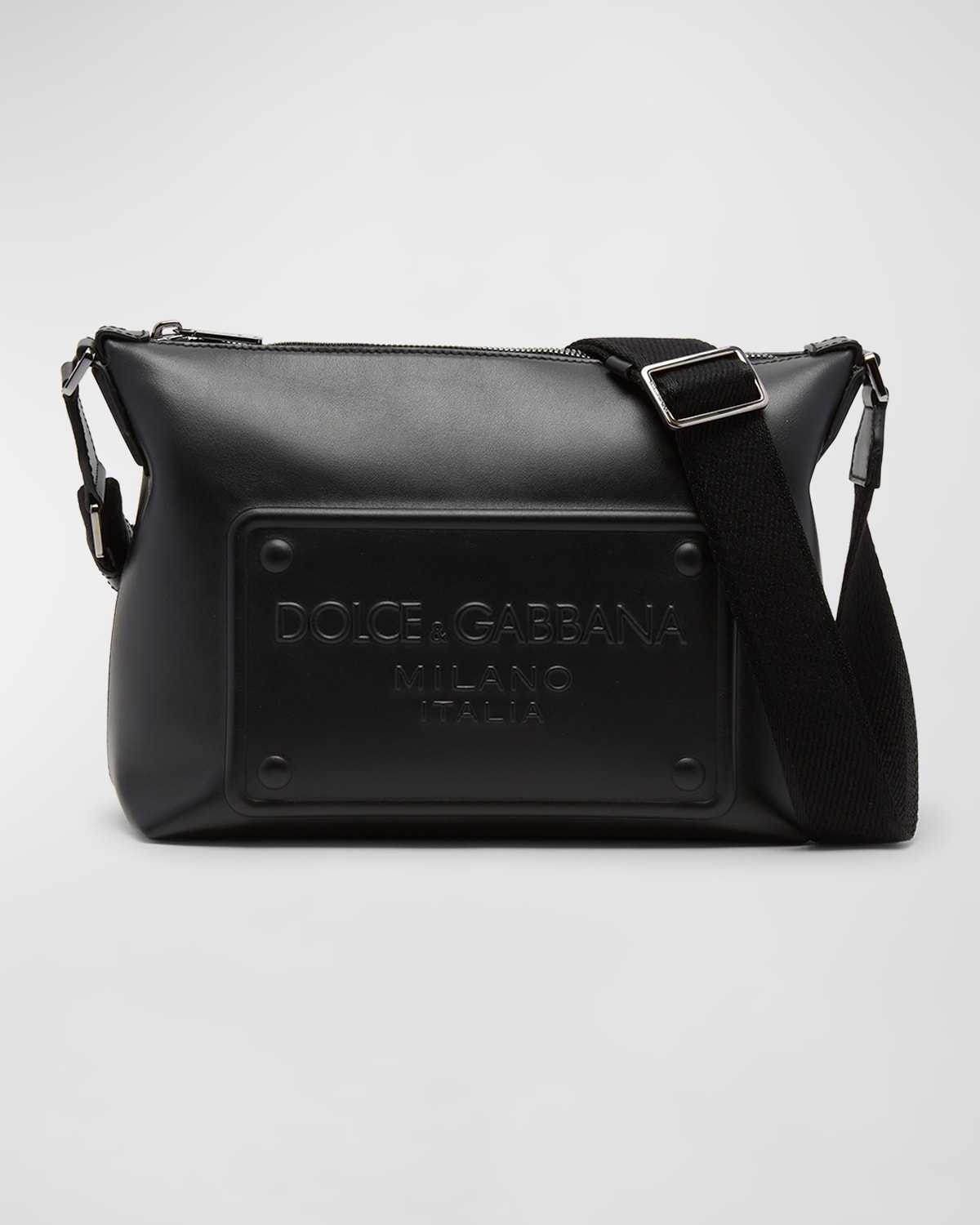 Shop Dolce & Gabbana Men's Embossed Plaque Leather Crossbody Bag In Black
