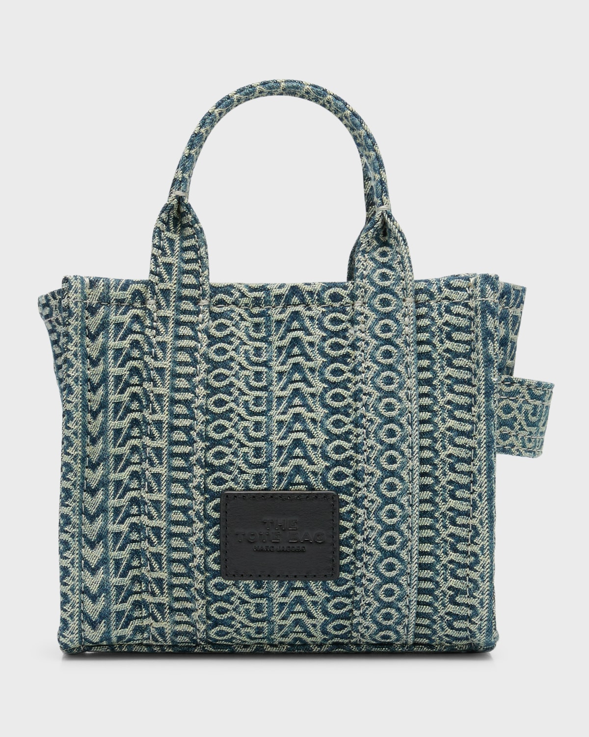 Marc Jacobs The Bleached Monogram Denim Micro Tote Bag In Light Blue