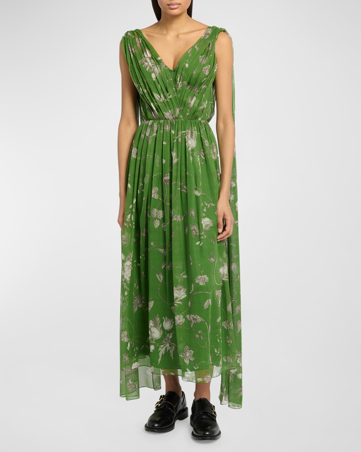 Floral Print Corset Dress with Draped Sash Detail
