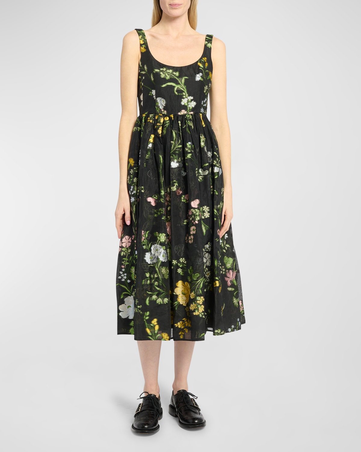 Erdem Blur Floral Jacquard Sleeveless Fit-&-flare Midi Dress In Black