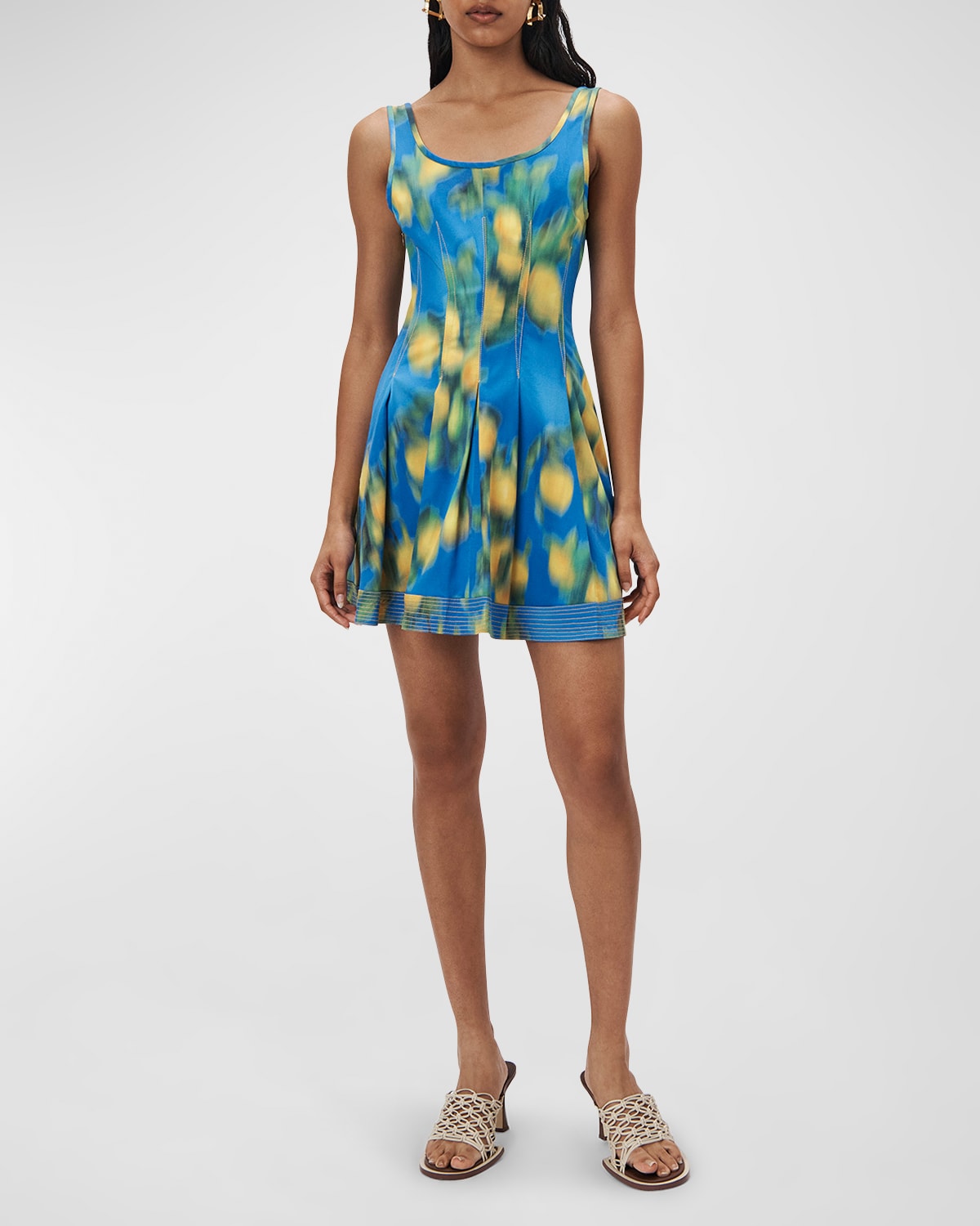 Simkhai Cloe Citrus Abstract-print Mini Dress In Capri Print