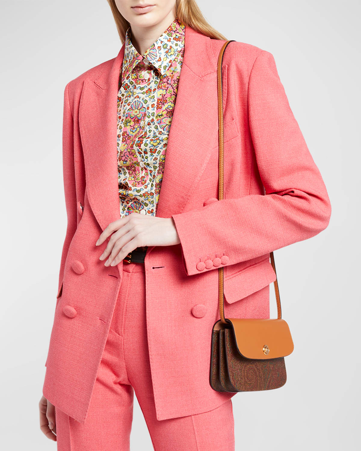 Etro Double-breasted Wool Blazer Jacket In Pink