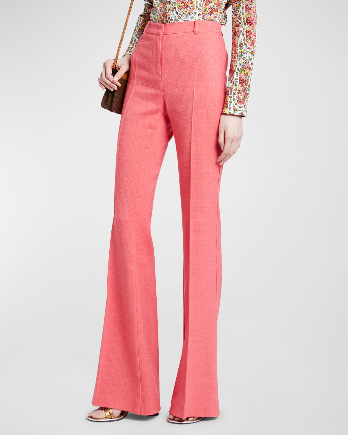 Etro Wool-blend Bootcut Trousers In Pink