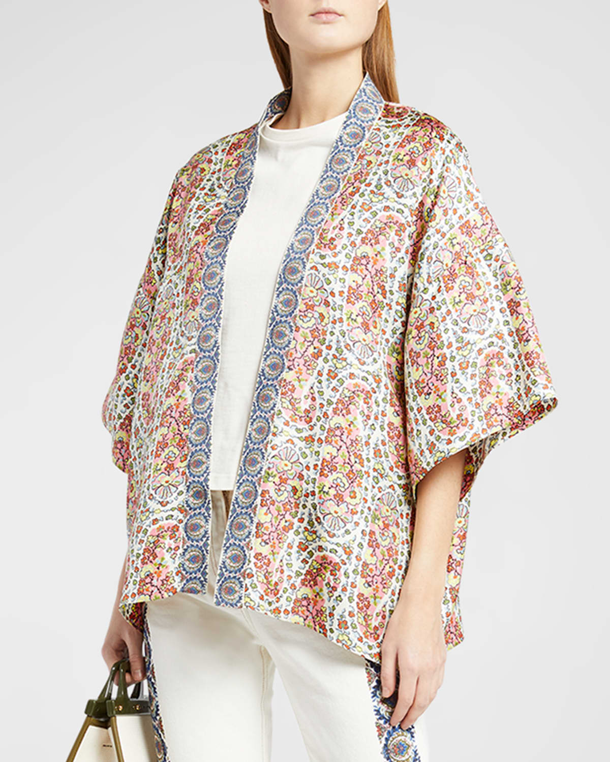 Etro Kesa Floral Paisley-print Open Silk Cardigan Jacket In White