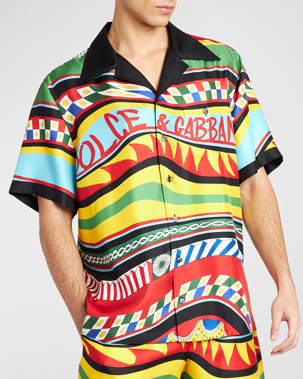 Dolce & Gabbana Carretto-print Silk Shirt In Multicolor