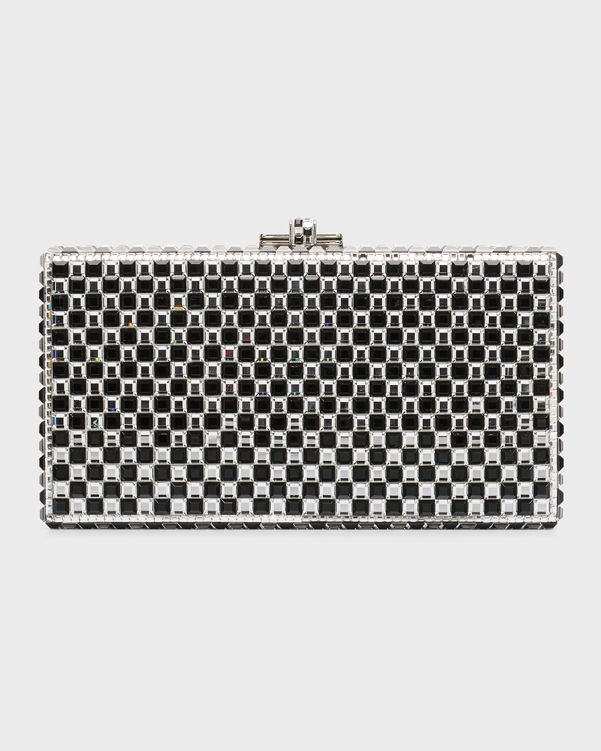 Sleek Rectangle Chessboard Clutch With Removable Chain Strap