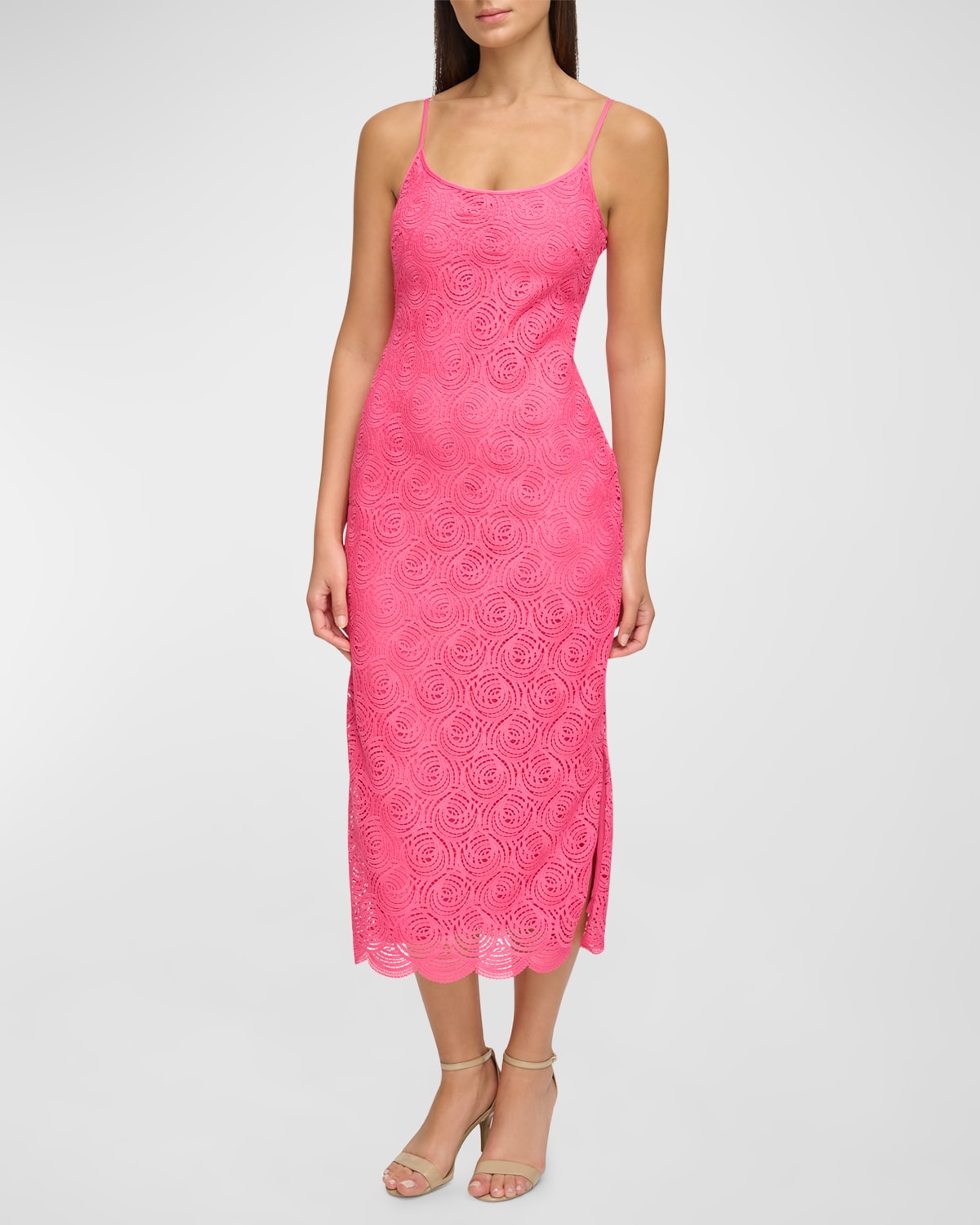 Donna Karan Sleeveless Side-Slit Lace Midi Dress