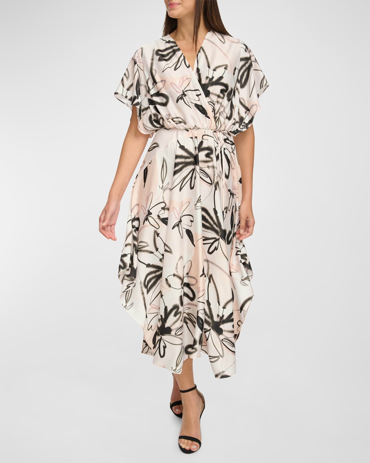 Donna Karan Abstract-Print Dolman-Sleeve Midi Dress