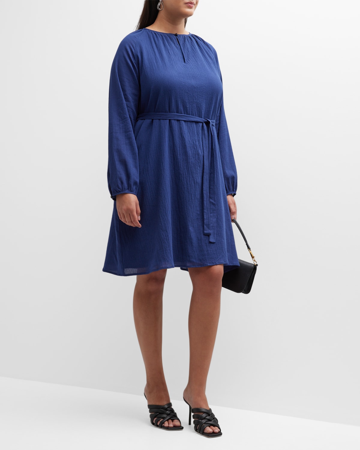Plus Size Blouson-Sleeve Keyhole Midi Dress