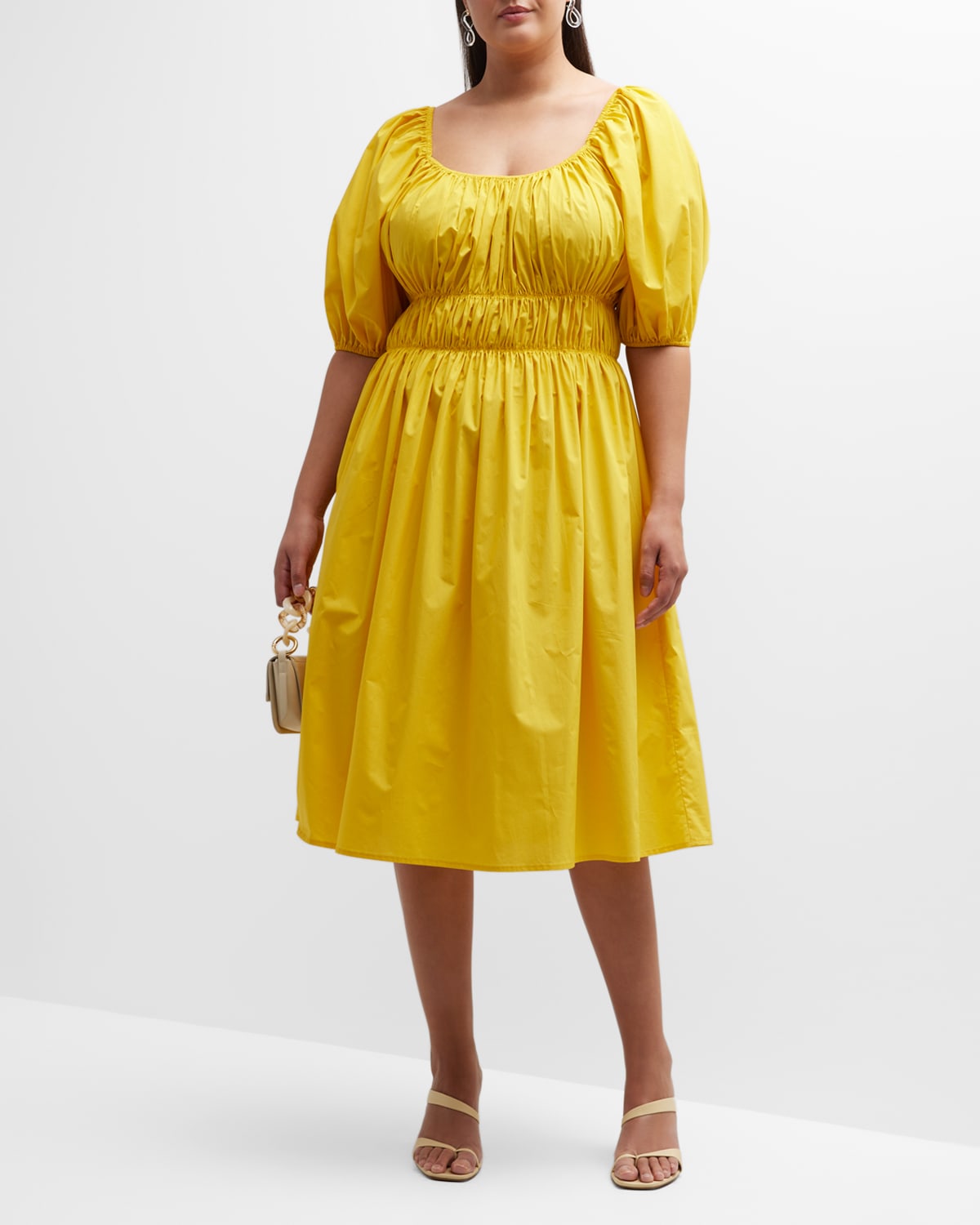 Plus Size Shirred Puff-Sleeve Empire Midi Dress