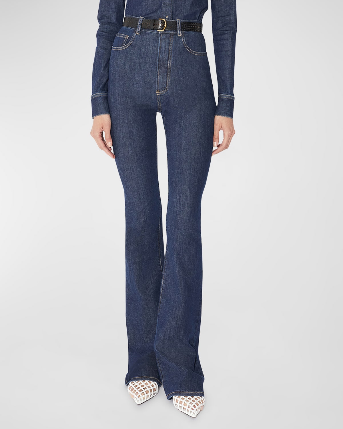 Alaïa High-rise Bootcut Jeans In Bleu Denim