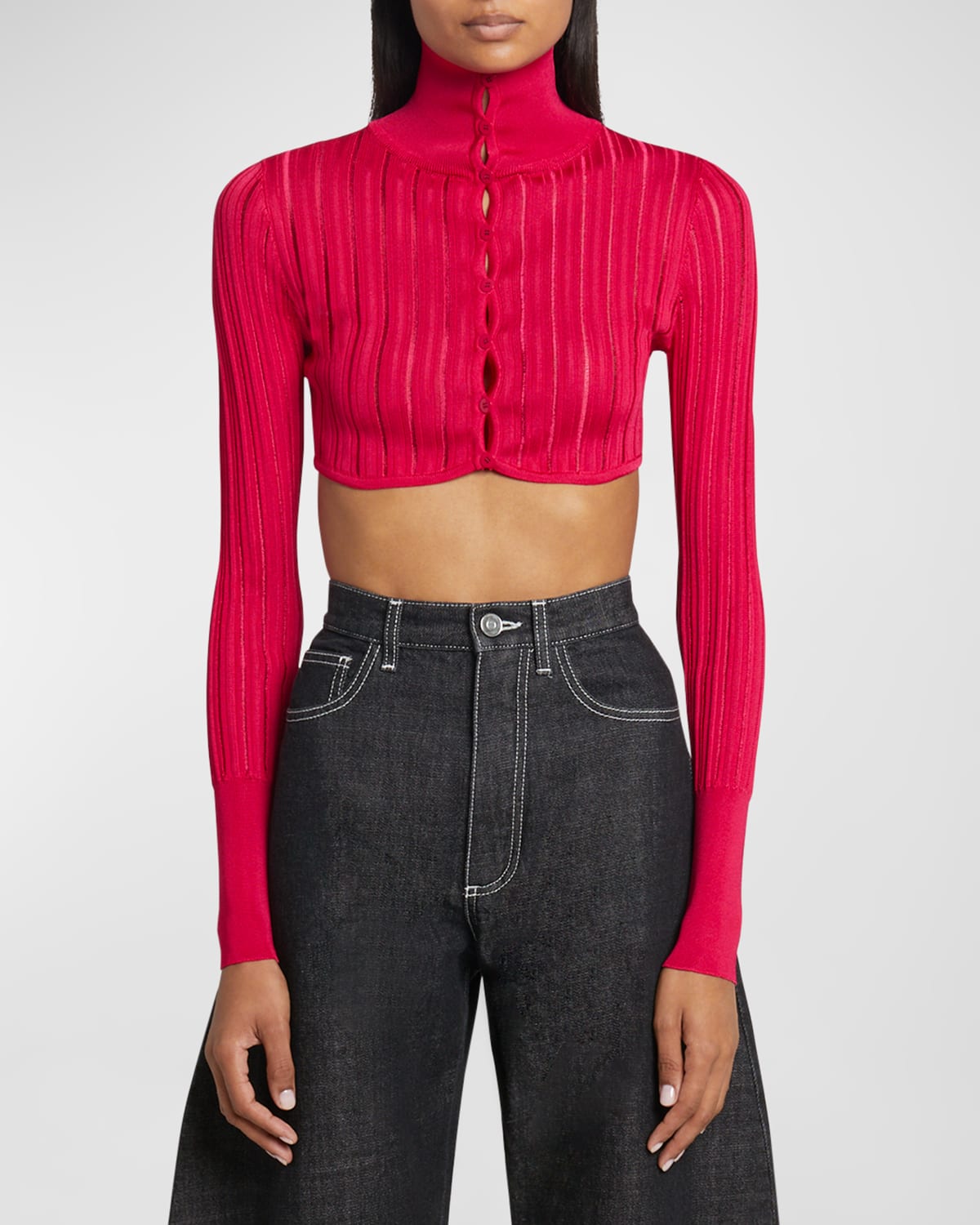 Cropped Crino Button-Front Cardigan Top