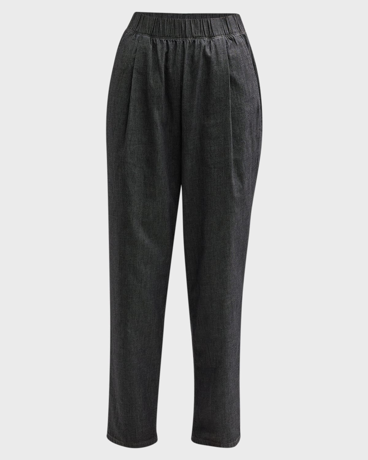 Shop Eileen Fisher Pleated Cropped Cotton Twill Pants In Black