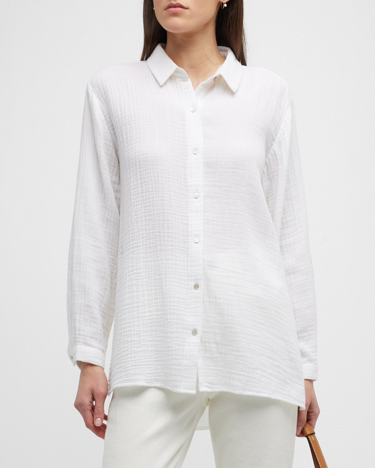 Eileen Fisher Easy Classic Organic Cotton Button-up Shirt In White