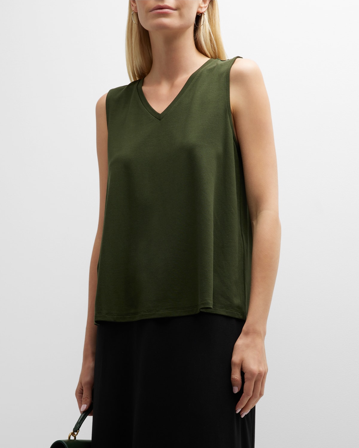 Eileen Fisher Sleeveless V-neck Jersey Knit Tank In Seaweed