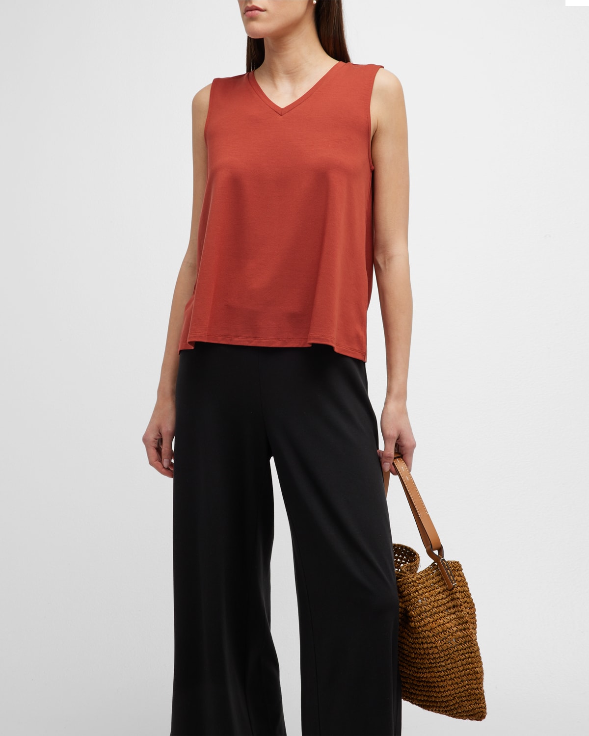 Eileen Fisher Sleeveless V-neck Jersey Knit Tank In Picante