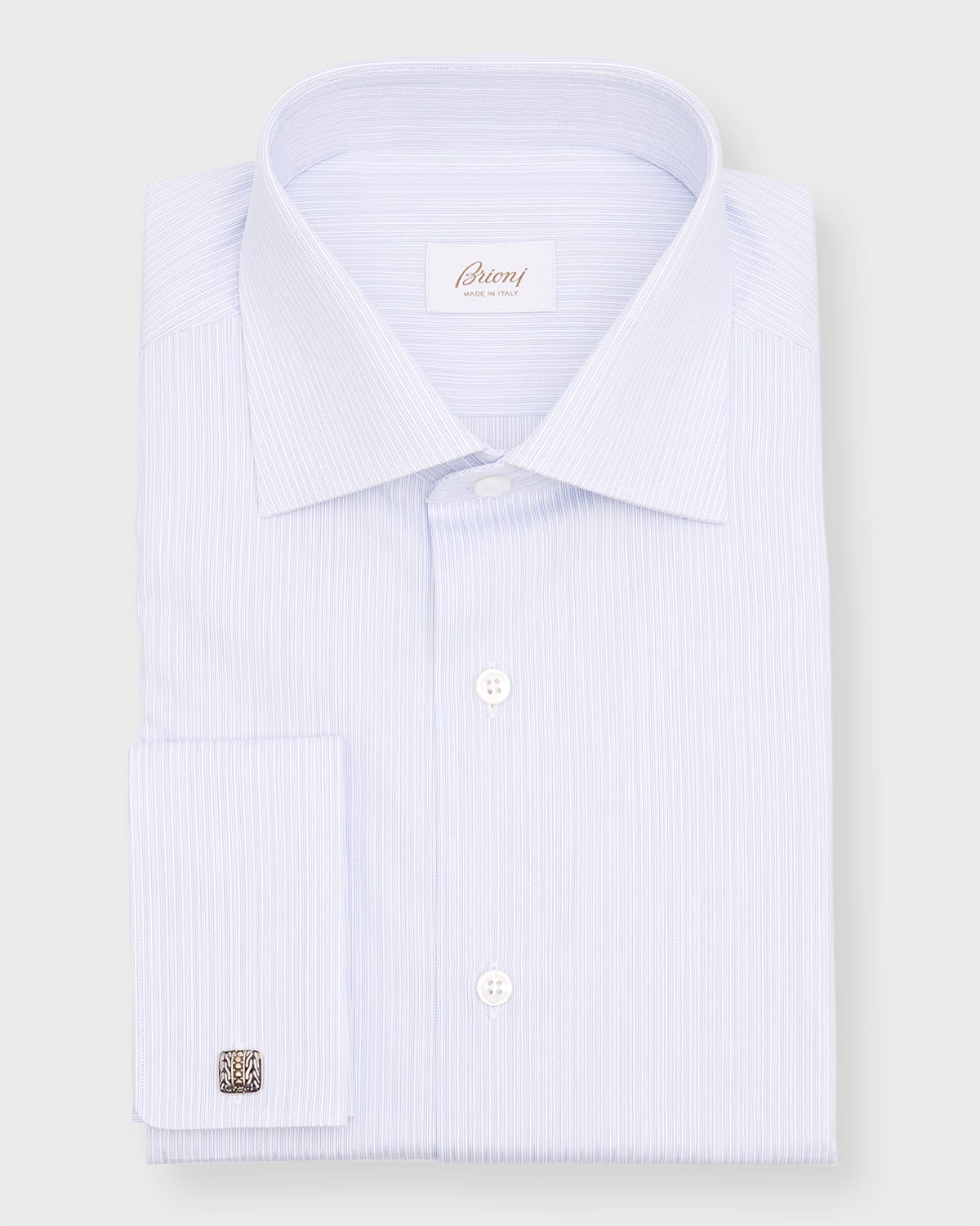 Brioni Men's Fancy Striped Dress Shirt With French Cuffs In Whiteblue