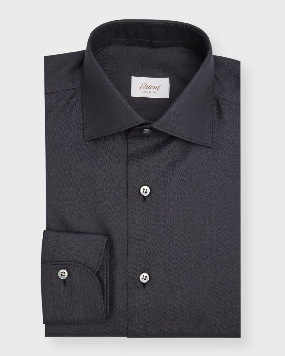 Brioni Men's Cotton Chevron Dress Shirt In Black