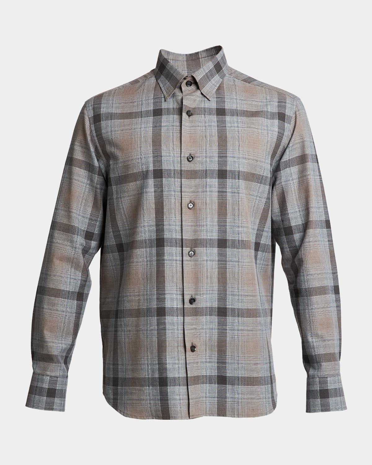 Brioni Men's Wool Plaid Sport Shirt In Brown