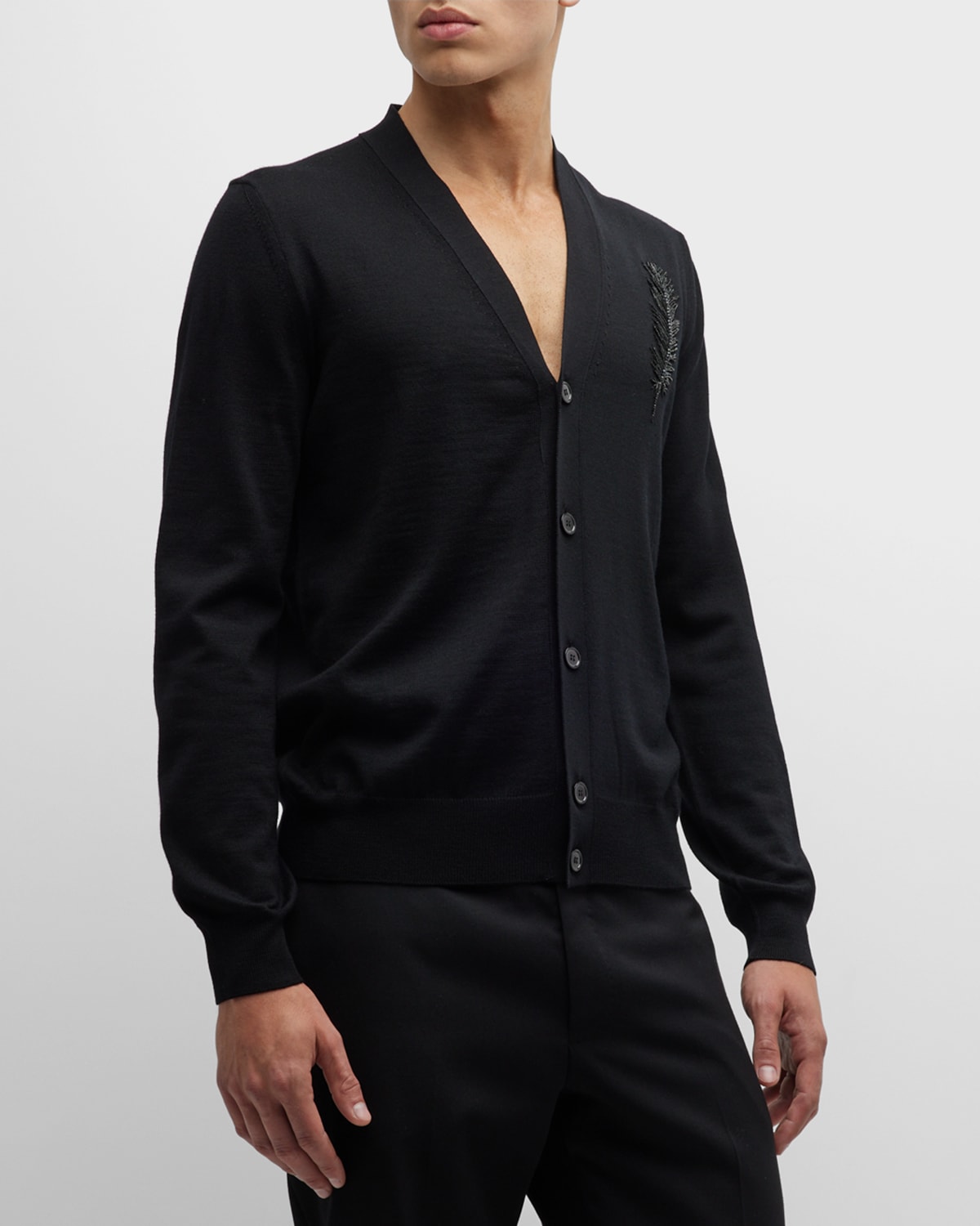 Alexander Mcqueen Embellished V-neck Wool Cardigan In Black