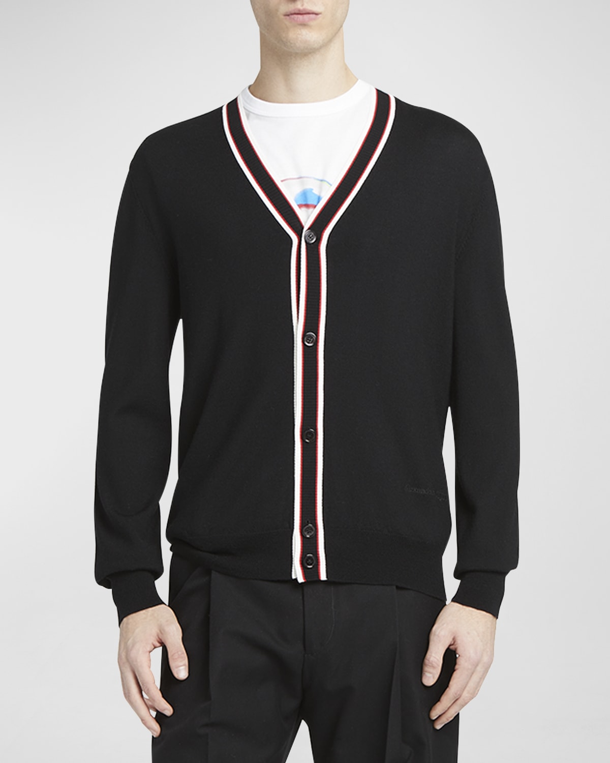 Alexander Mcqueen Alexander Mc Queen Black Wool Cardigan In Lead/ivory
