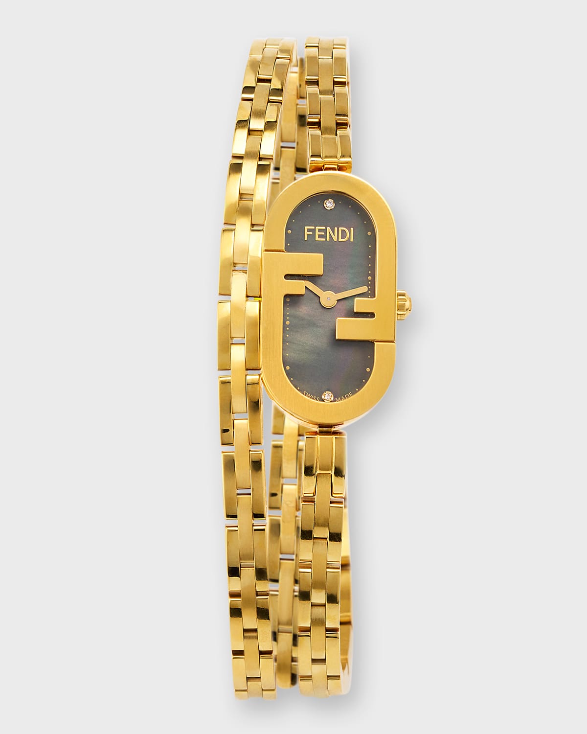 Fendi O'lock Vertical Oval Bracelet Watch With Diamonds In Gold