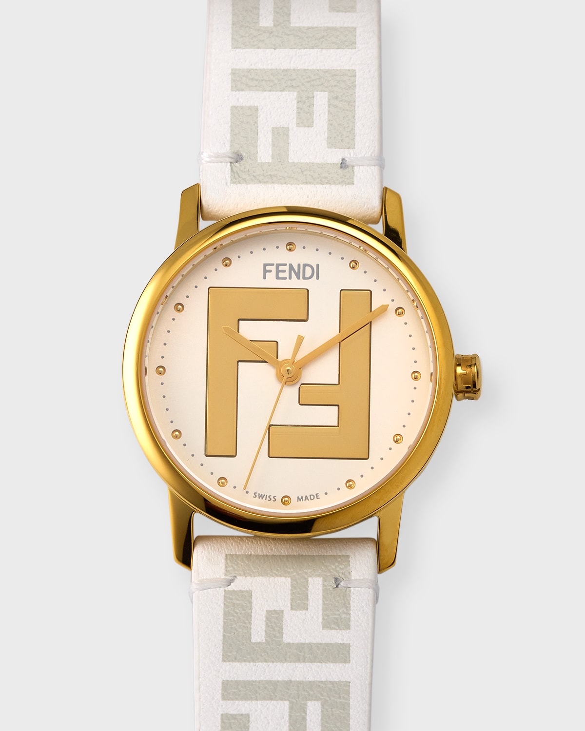 Fendi Forever  29mm Watch With Leather Strap In Bian Oro Bia Grig