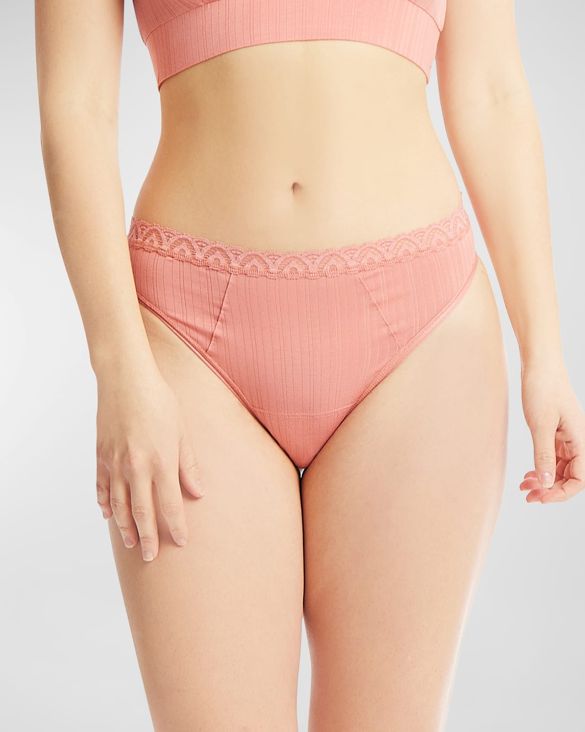 Shop Hanky Panky Ribbed Low-rise Lace-trim Thong In Antique Rose Pink