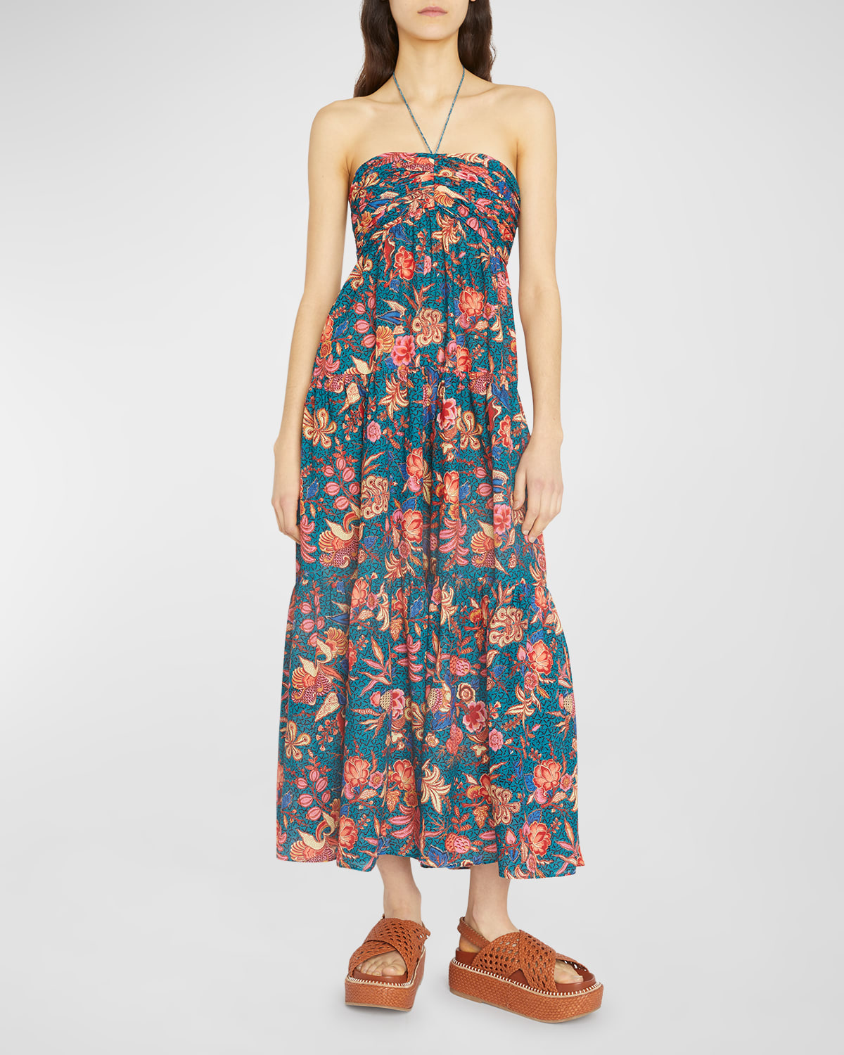 Ulla Johnson Siya Printed Cotton Blend Midi Dress In Delphinium