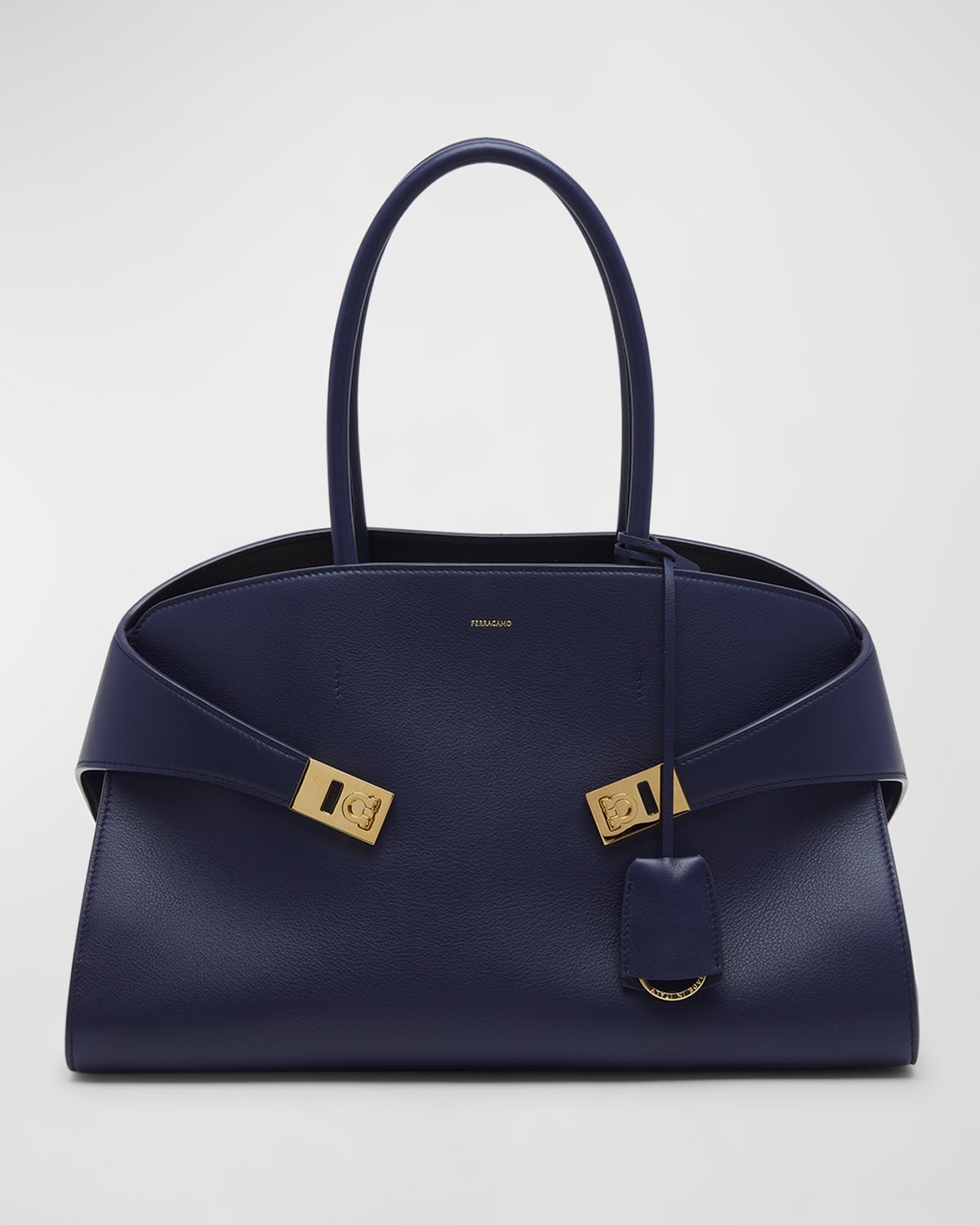 Ferragamo Hug Gancini Leather Top-handle Bag In Midnight/gold