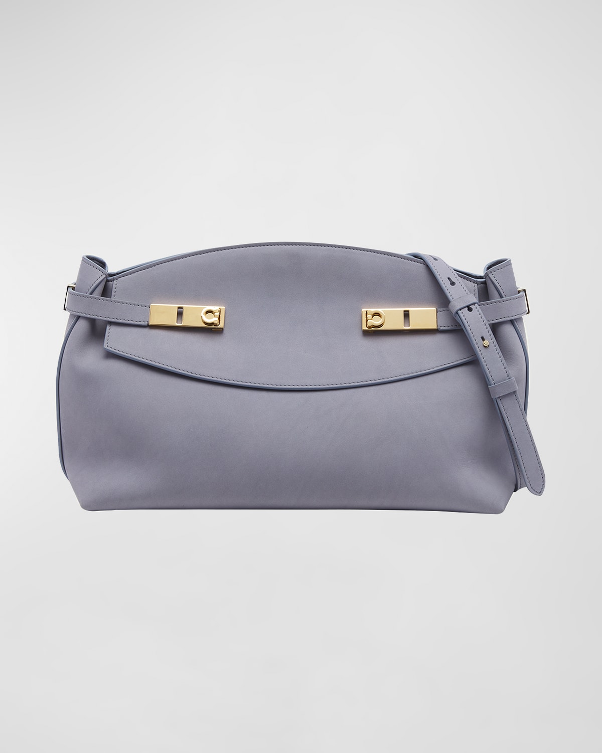 Ferragamo Hug Gancini Pouch Leather Crossbody Bag In Fog Gray