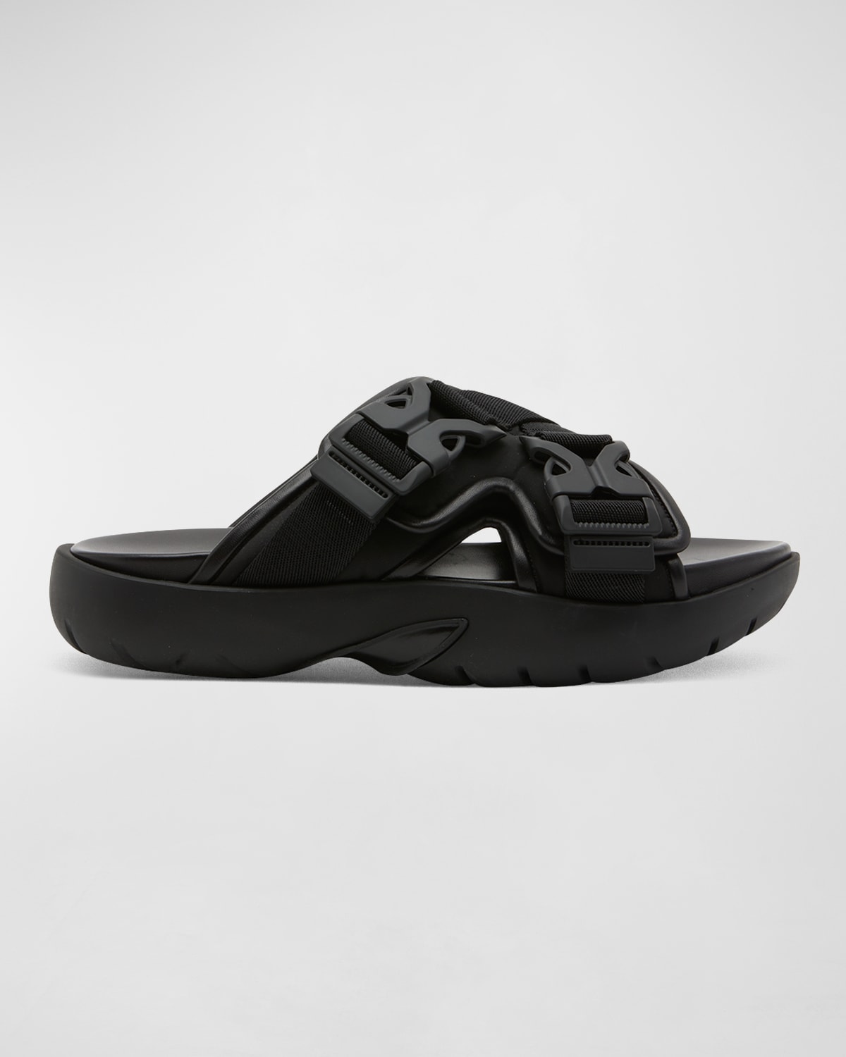 Shop Bottega Veneta Men's Crisscross Nylon Buckle Sandals In Black