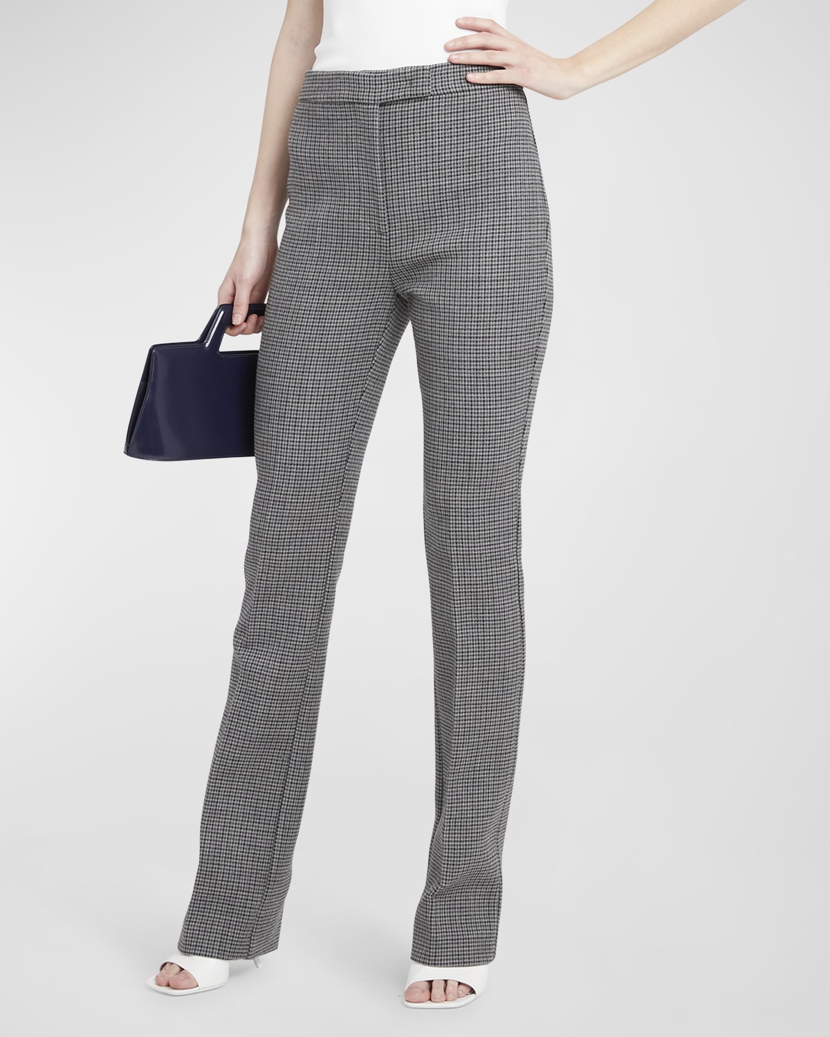 Ferragamo Micro Houndstooth Straight-leg Wool Trousers In Vintage Grey