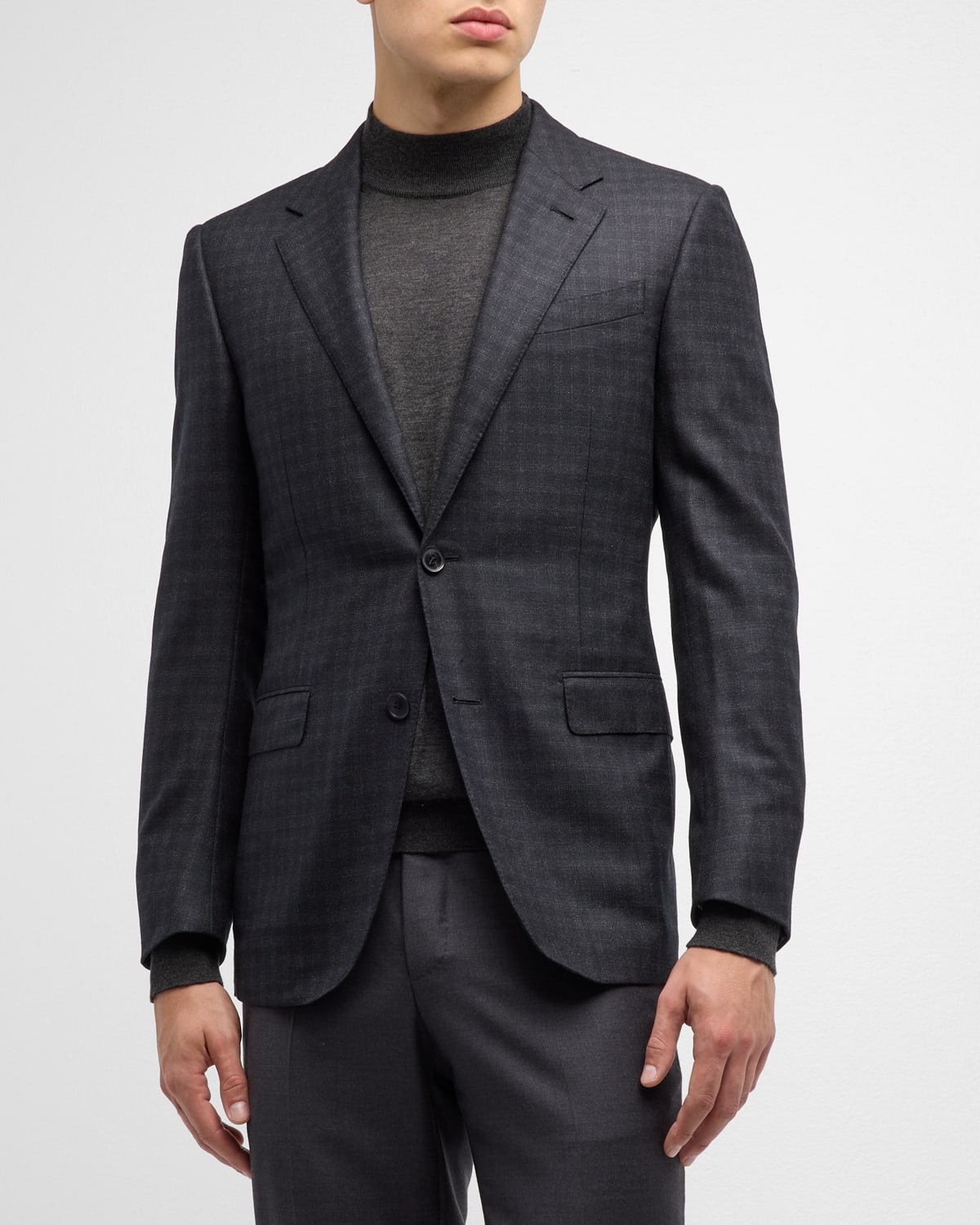 Zegna Men's Tonal Check Wool Sport Coat In Black Check