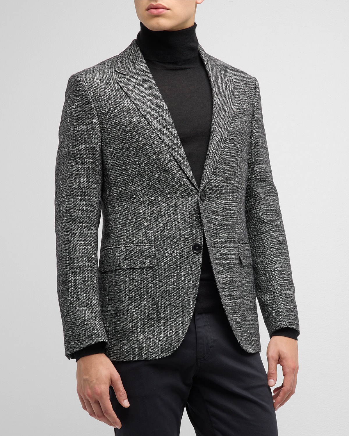 Zegna Men's Textured Wool-silk Sport Coat In Dark Gray Solid