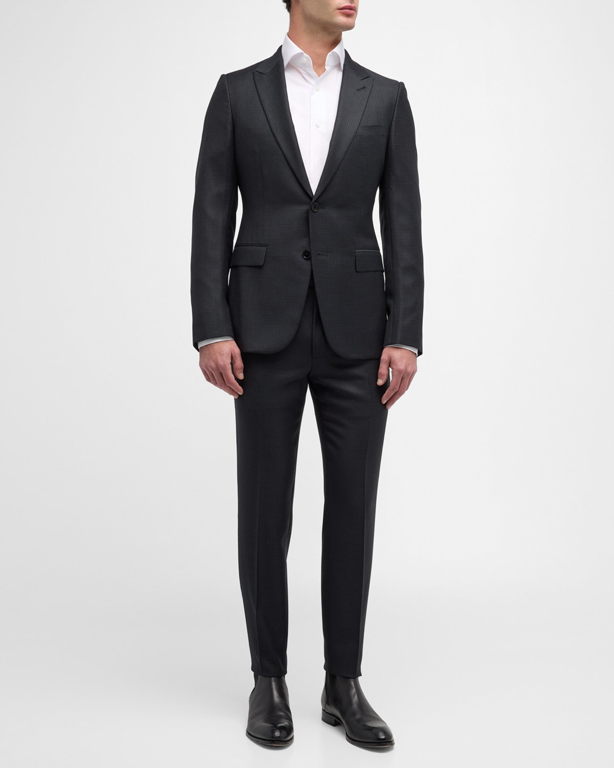 Zegna Men's City Check Wool Silk Suit In Black Check