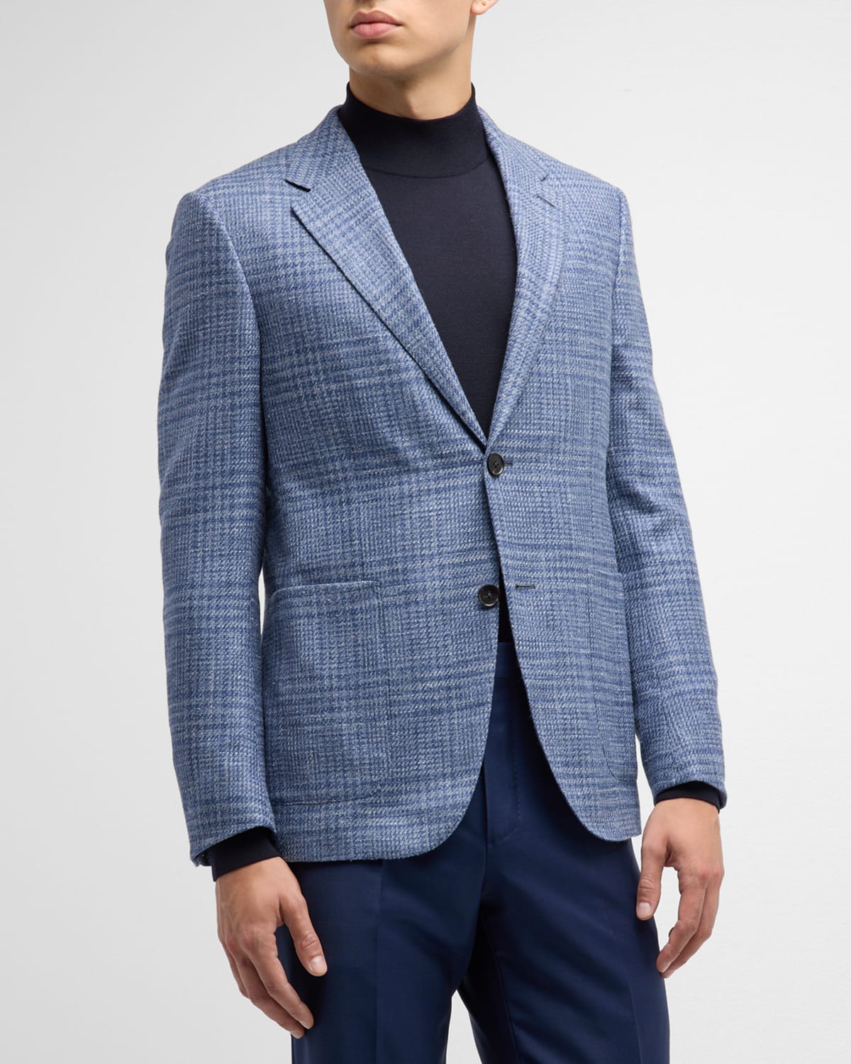 Zegna Men's Macro Plaid Sport Coat In Medium Blue Check