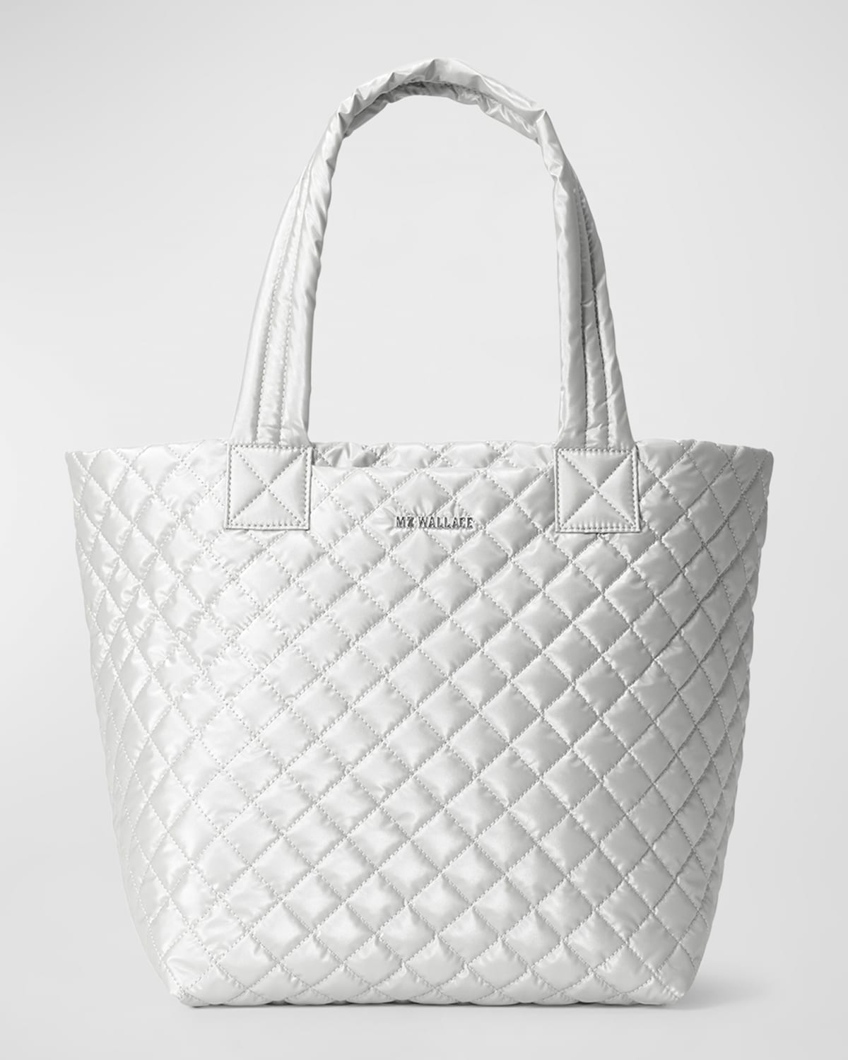 Mz Wallace Metro Deluxe Medium Quilted Nylon Tote Bag In Silver