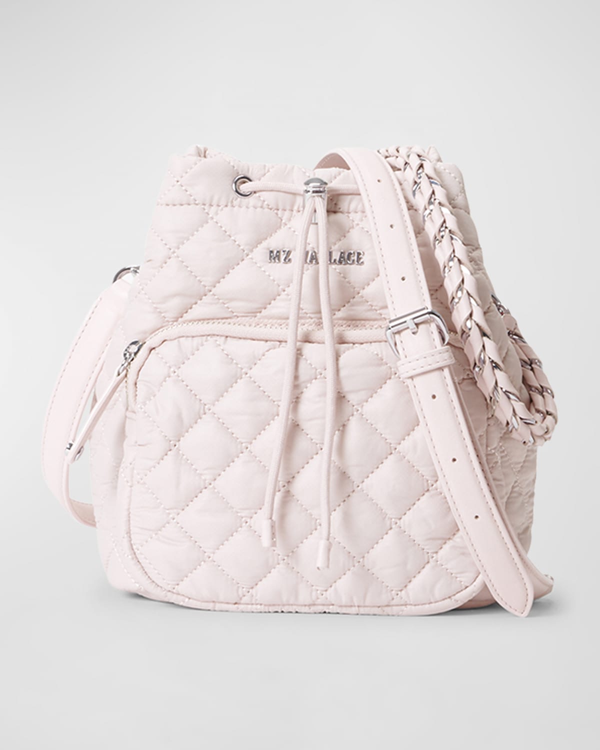 Mz Wallace Crosby Quilted Nylon Bucket Bag In Pastel Pink