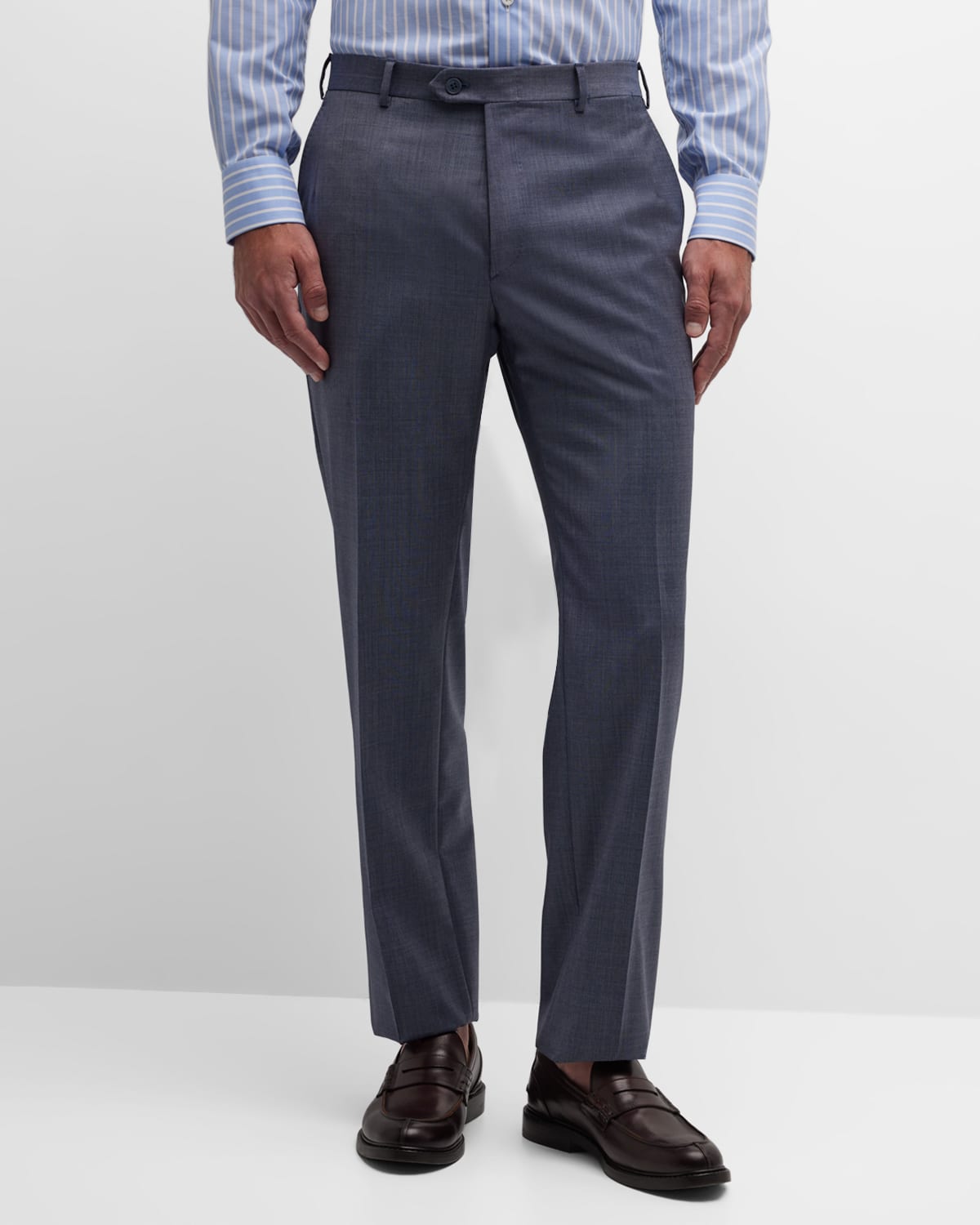 Brioni Men's Sharkskin Slim-fit Wool Pants In Turquoise