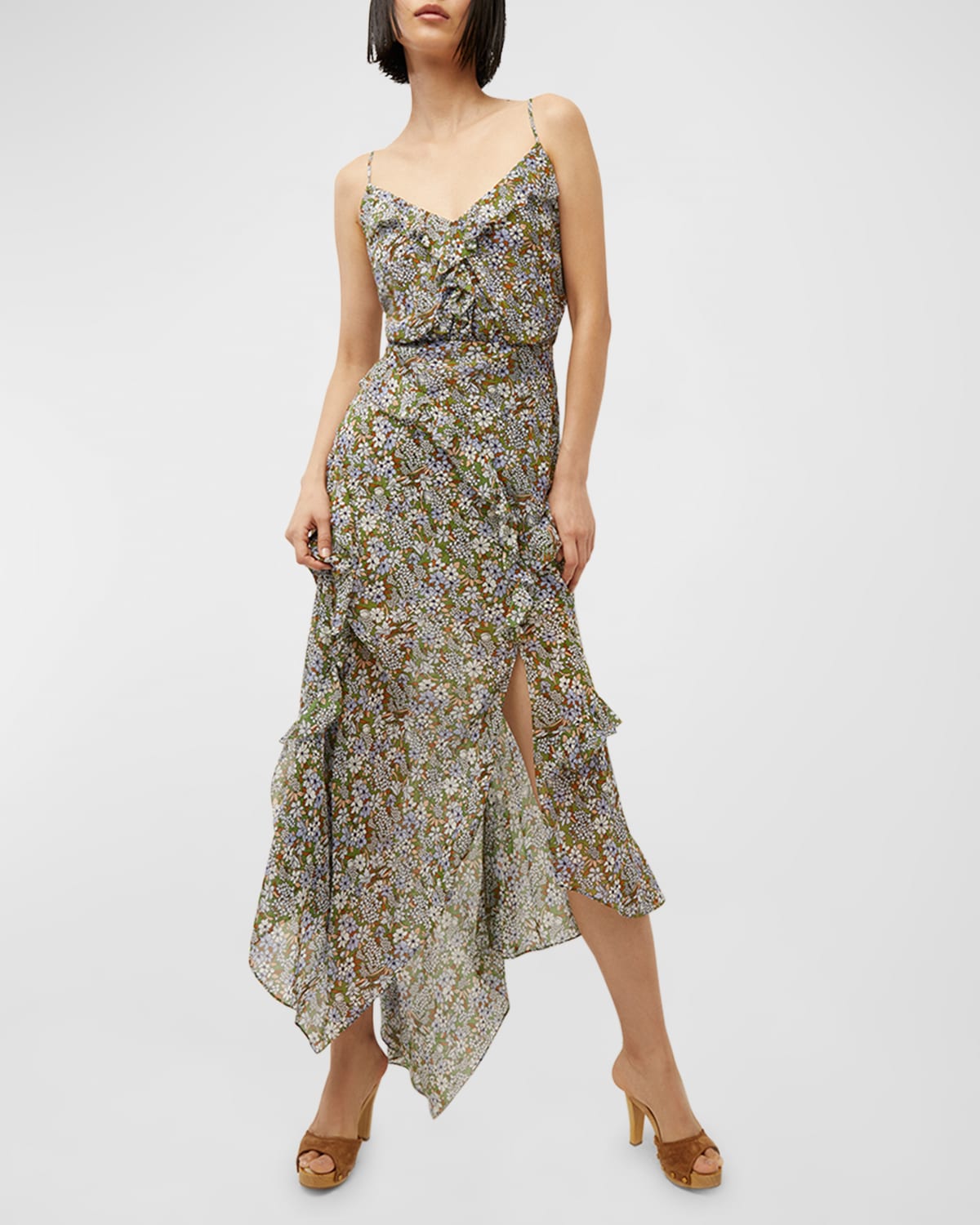 Shop Veronica Beard Avenel Floral Silk Maxi Dress In Forest Army Multi