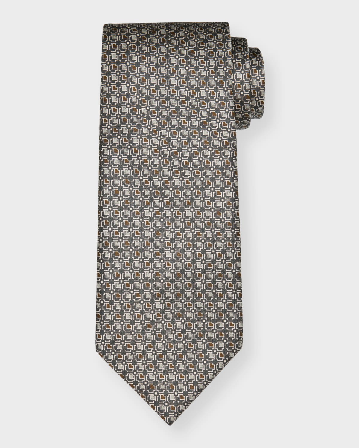 Brioni Men's Micro-print Silk Tie In Brown Grey