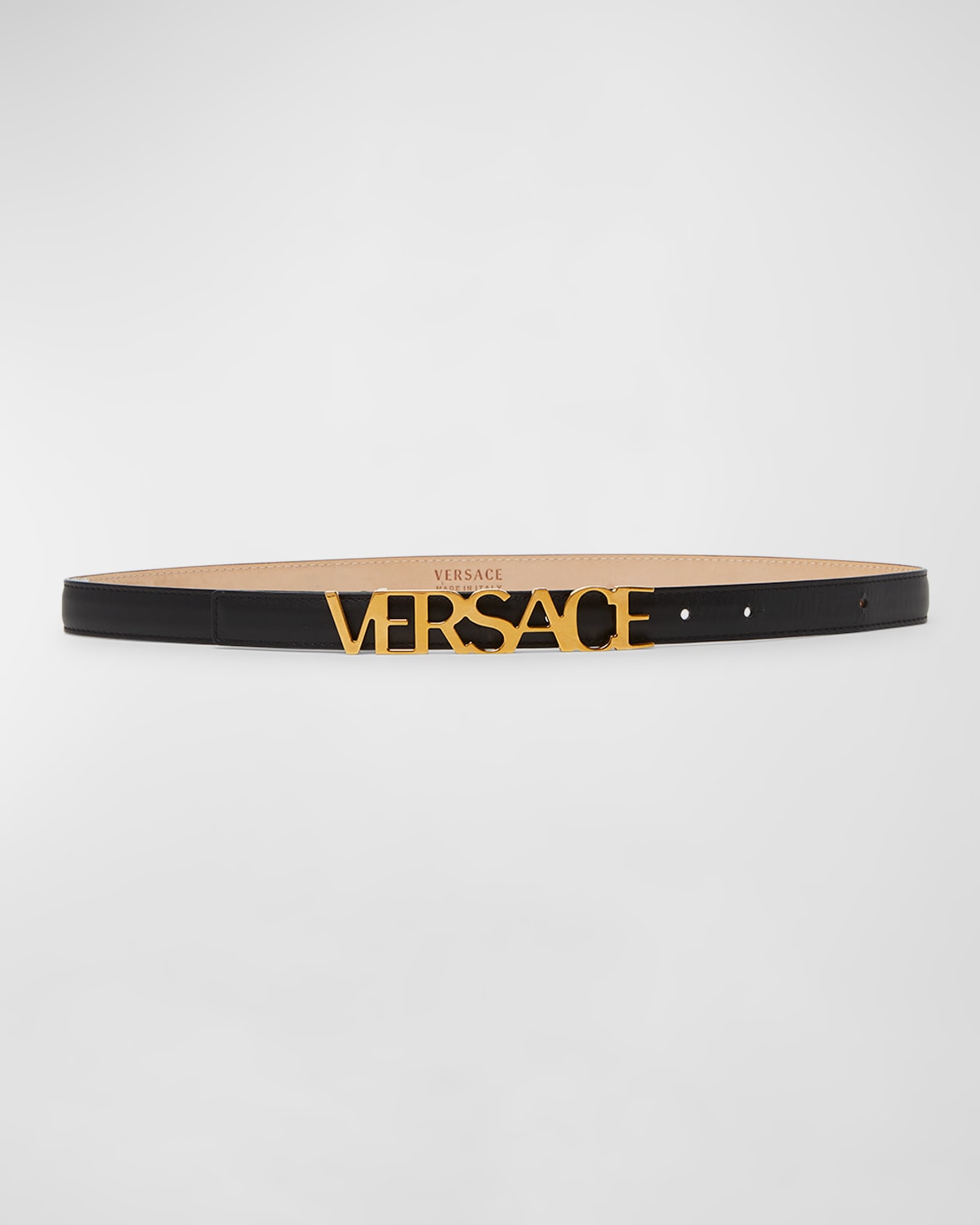 Versace Greca Goddess Skinny Leather Belt In Black