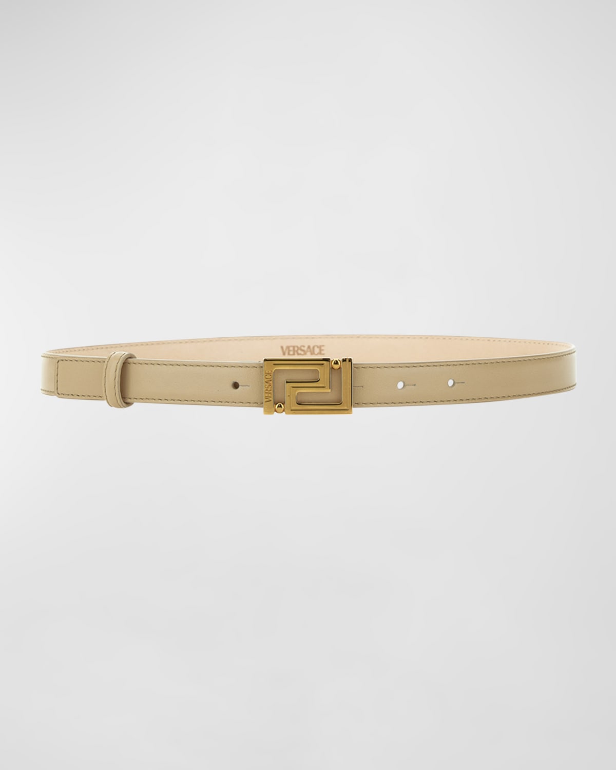 Versace Greca Goddess Skinny Leather Belt In 1kd4v Sand Versac