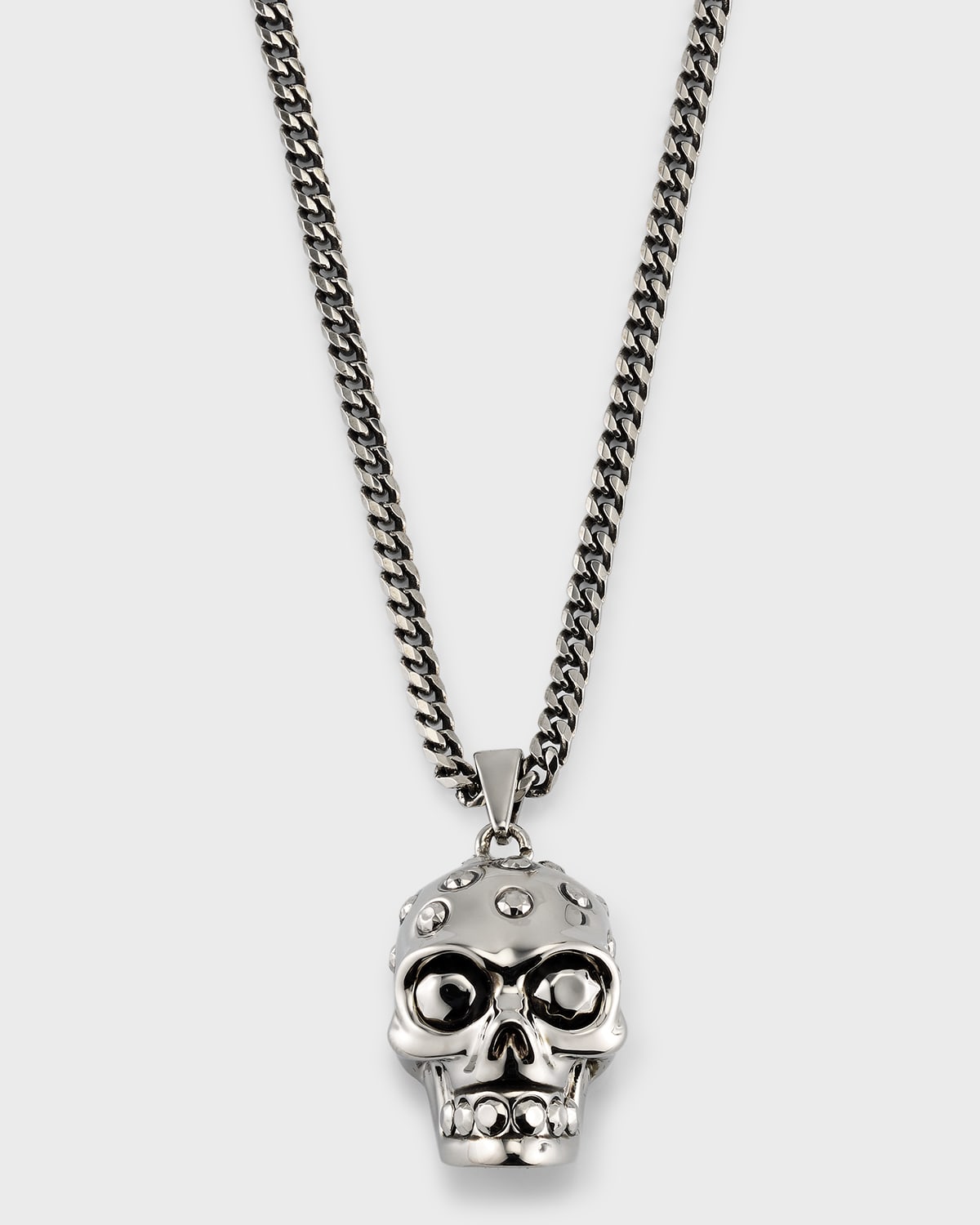 Shop Alexander Mcqueen Men's Crystal Skull Pendant Chain Necklace In Antsilver