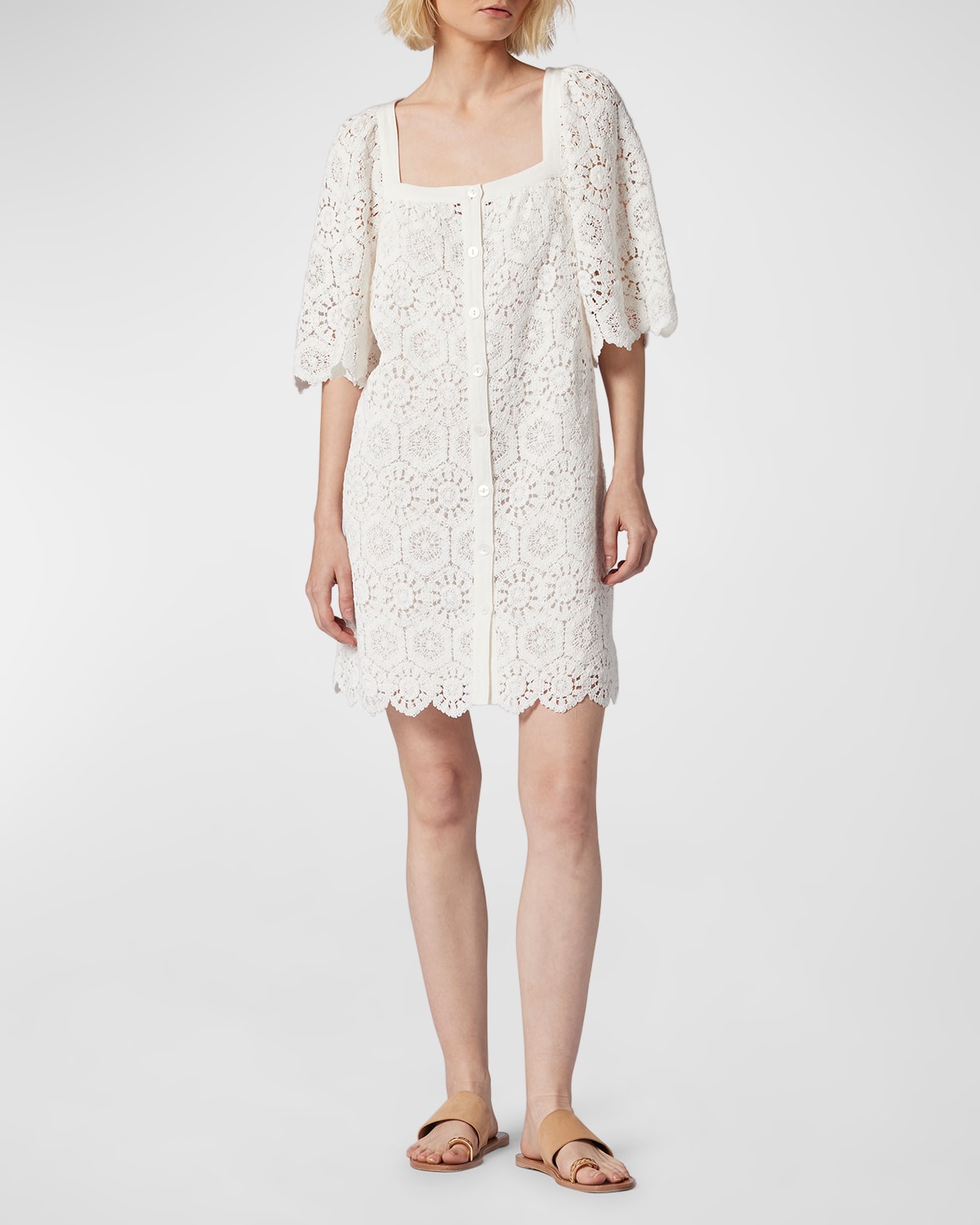 JOIE LEONA SCALLOPED CROCHET MINI DRESS