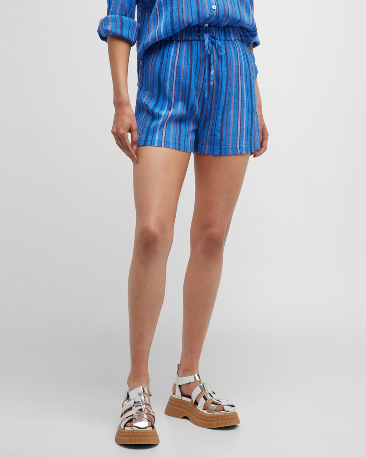 Shop Mother The Keepin' On Shorts In Blue Multi Stripe
