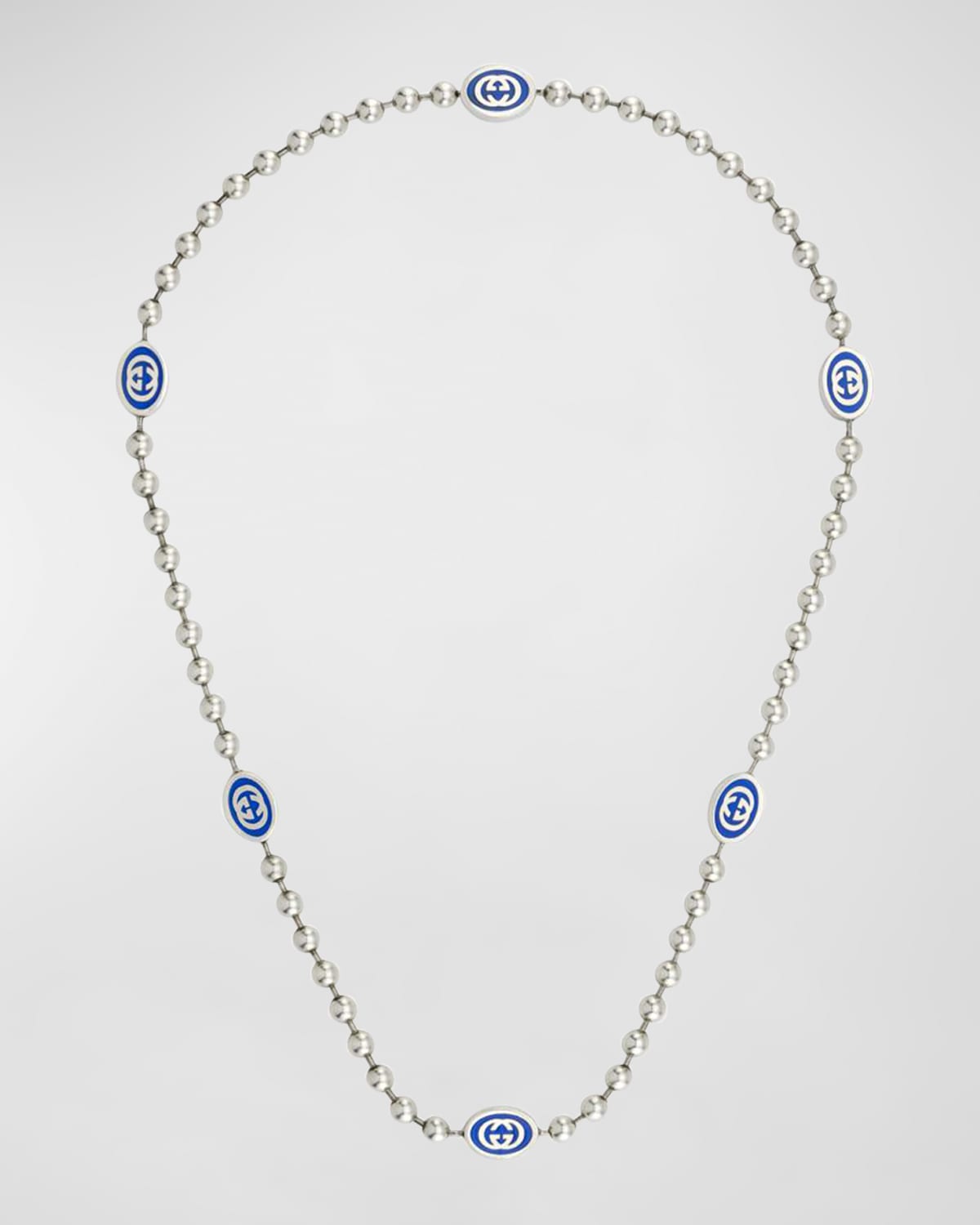 Gucci Interlocking G Boule Chain Necklace In Silver Blue