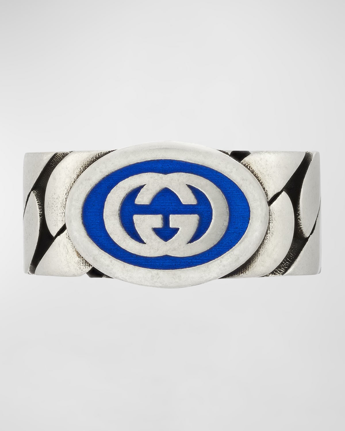 Shop Gucci Men's Interlocking G Enamel Band Ring In Blue