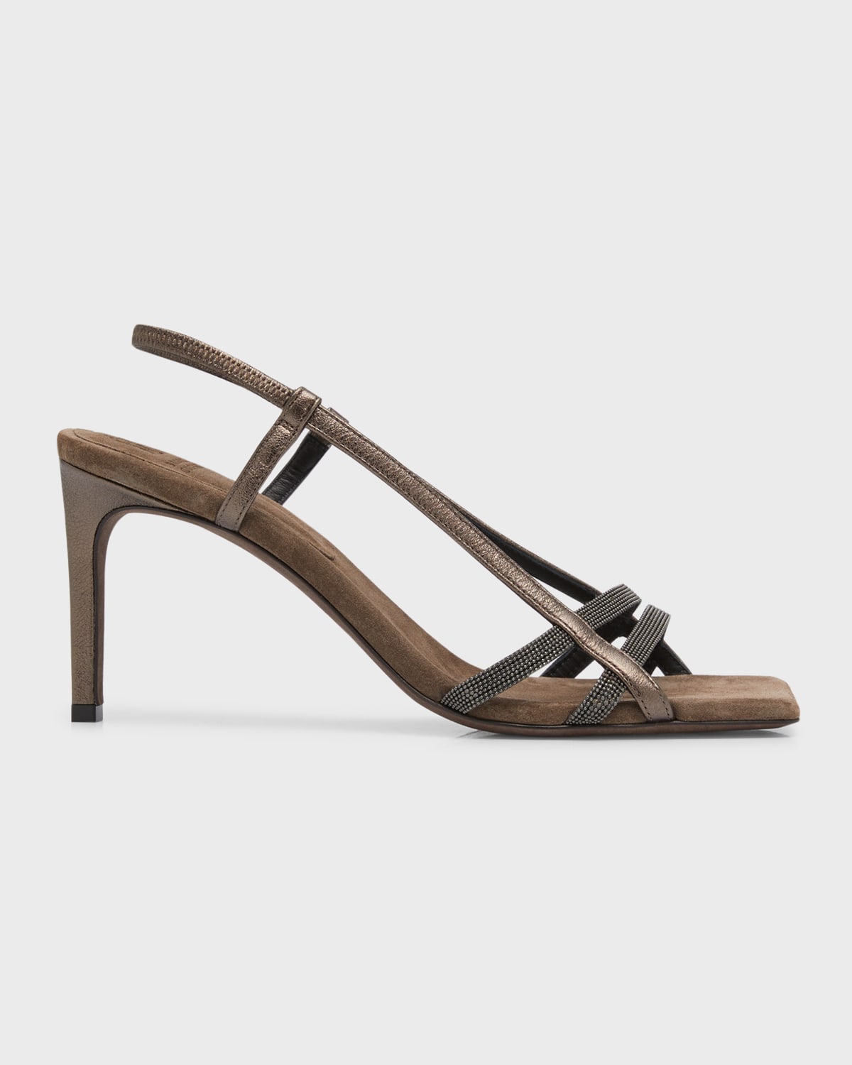 Brunello Cucinelli Shimmer Monili Slingback Sandals In C8778 Bronze